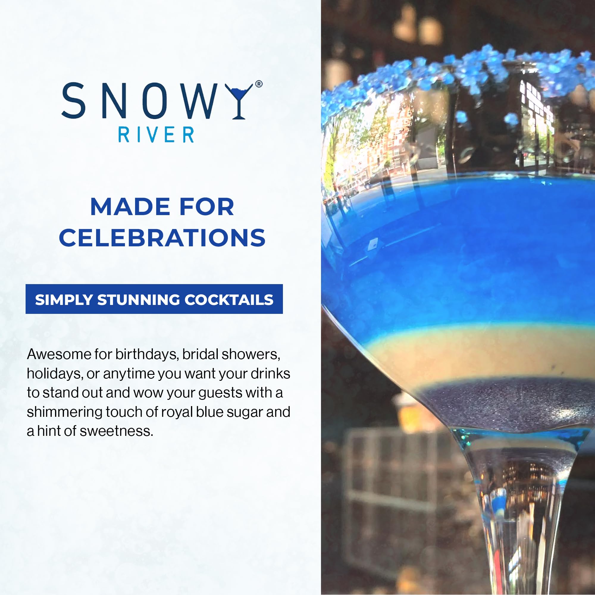 Snowy River Royal Blue, Cocktail & Margarita Sugar Rimmer - Vibrant Color Glass Rimming Sugar with Medium Crystal Texture - 16oz