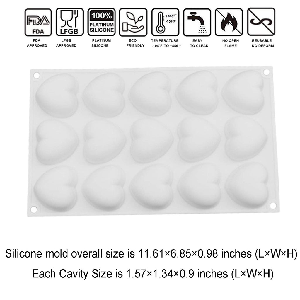 OCPO Kitchen Heart Silicone Mold for Baking Mousse Cake, 15 Cavities