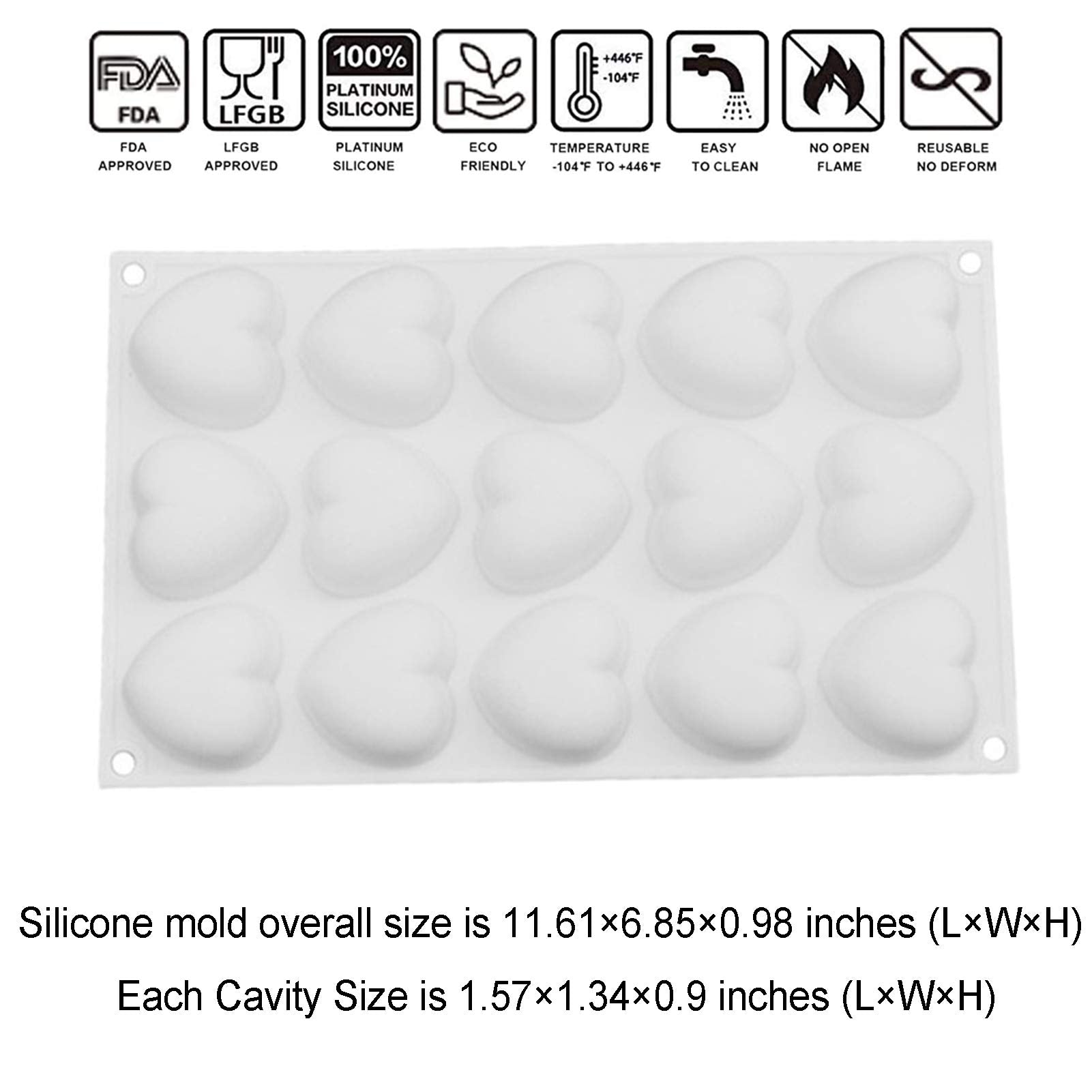 OCPO Kitchen Heart Silicone Mold for Baking Mousse Cake, 15 Cavities