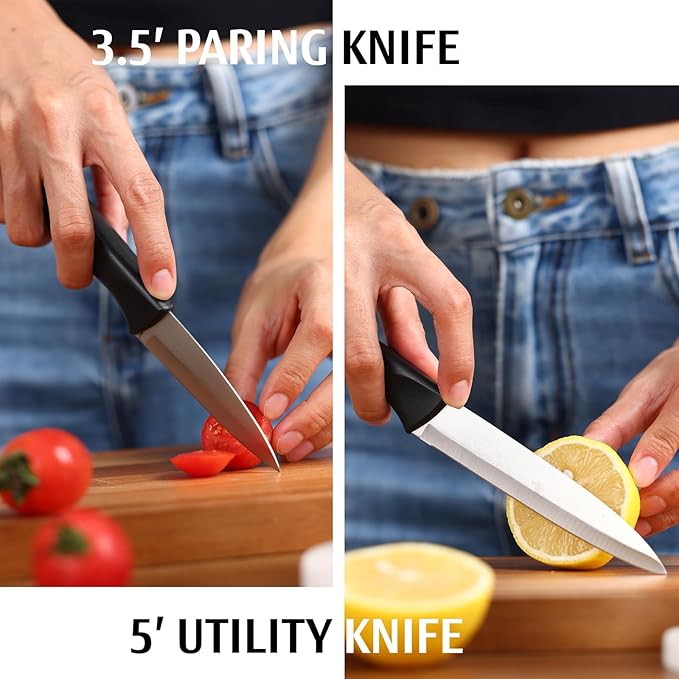 Black Knife Set, 13-Piece Knife Block Set with Built-in Sharpener
