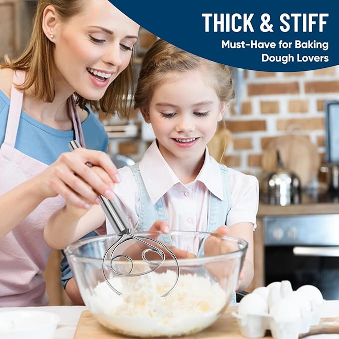 YIGEDA Danish Dough Whisk Stainless Steel Wooden Handle for Sourdough Bread Pizza and Pastry Making