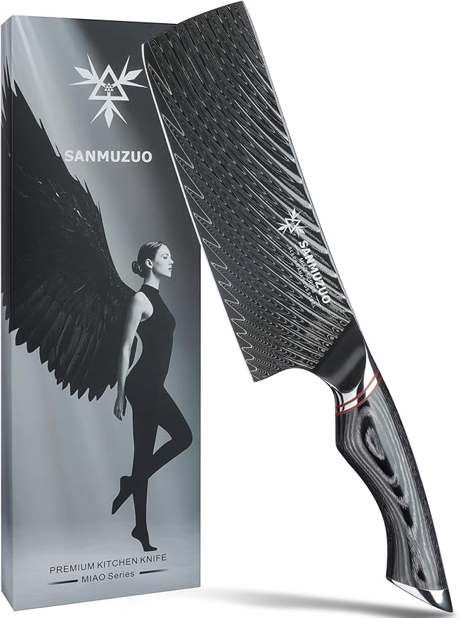 SANMUZUO Japanese 7" Nakiri Knife - Professional Kitchen Knives - Japanese Usuba Knife - Black Damascus Steel with Ergonomic Handle - MIAO Series