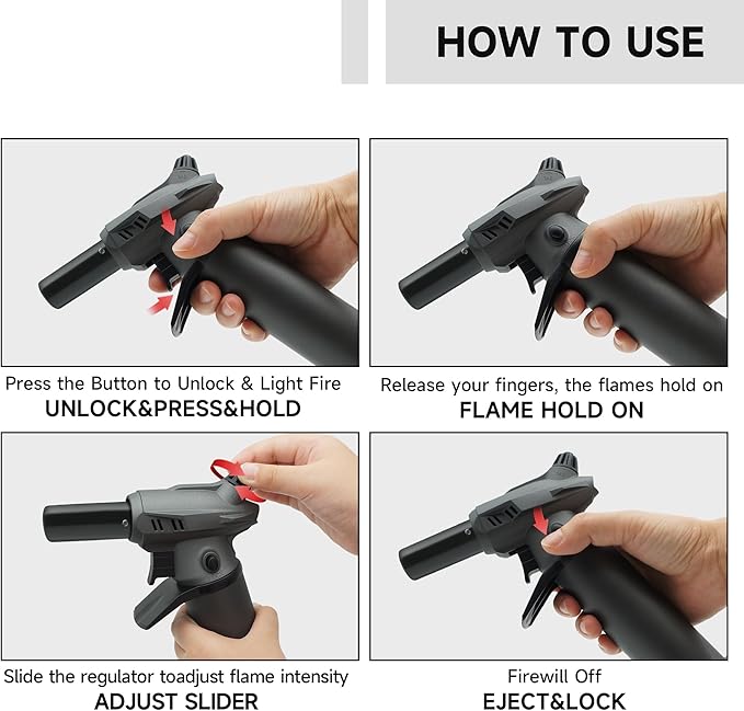 Peaks Comforts Butane Torch Blow Torch Creme Brulee Torch Refillable Butane Torch Lighter Kitchen Torch Cooking Torch for Food Baking Crafts BBQ Creme Brule(Safety Lock & Adjustable Flame)