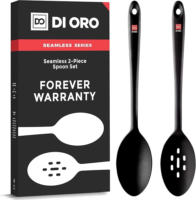 DI ORO Silicone Cooking Spoons - Solid & Slotted Set, 2-Pc Black