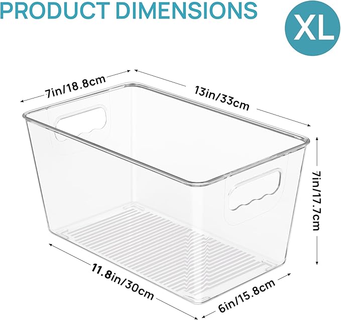 Vtopmart 6 Pack Clear Storage Bins, Pantry Storage Bins with Handle, XL