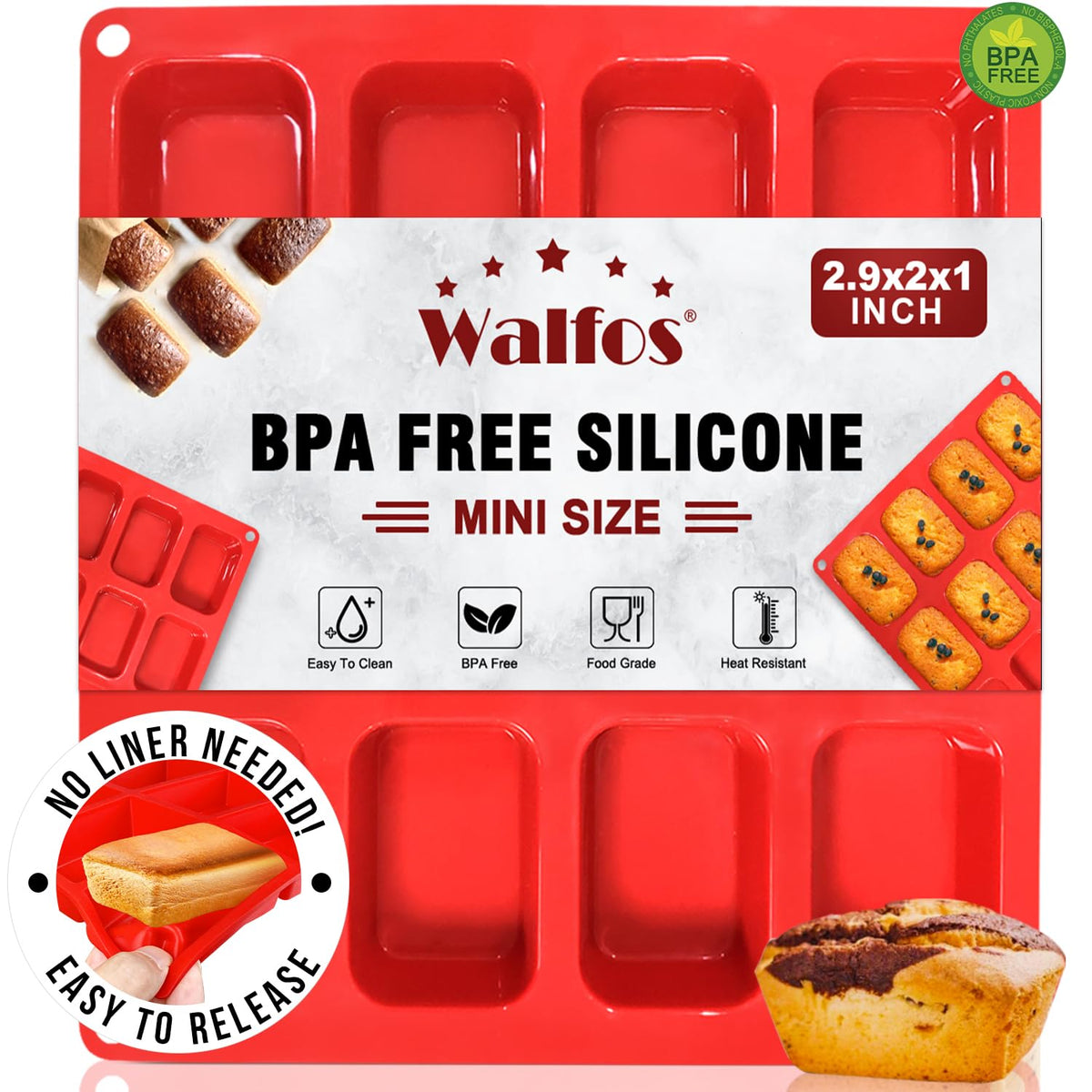 Walfos Silicone Mini Bread Baking Pan 6 Cavities Non-Stick Silicone Mini Loaf Pans 3 pcaks Food Grade Baking Mold For Bread, Cakes, Muffin, Dough, Release Easily and Dishwasher Safe