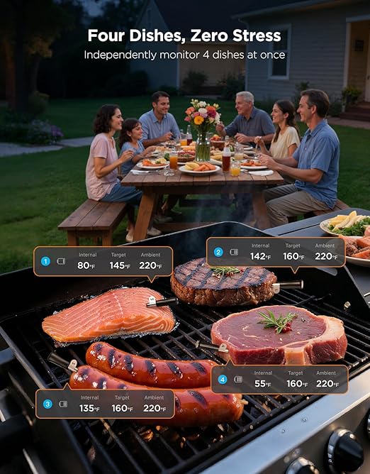 GoveeLife Smart Wireless Meat Thermometer Digital 4 Probes with App Alarm