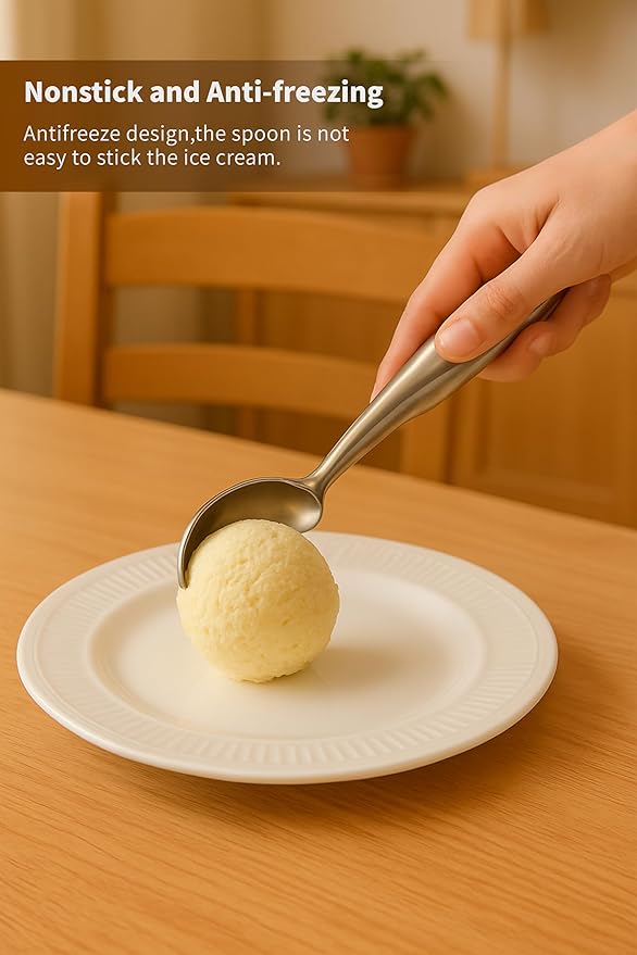 Stainless Steel Ice Cream Scoop - Ergonomic Handle small Ice Cream Scooper Heavy Duty Ice Cream Scoops Best Rated - One-Piece Dishwasher Safe Icecream Scoop Stainless Steel