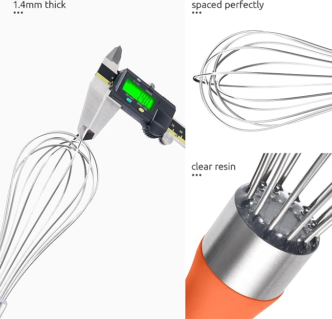 U-Taste Wire Whisk for Cooking, 18/10 Stainless Steel Balloon Wisk,S/Orange