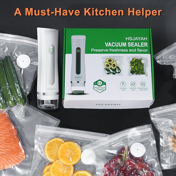 HSJAYAH Vacuum Sealer with 30 Bags, Handheld Sealer with Visible Water Tank, Portable for 6X Freshness, Sous Vide & Kitchen Storage