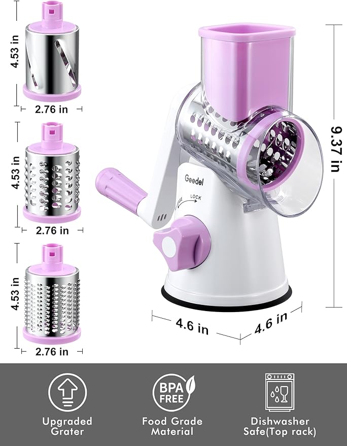 Geedel Rotary Cheese Grater Hand Crank, Cheese Shredder Vegetable Slicer