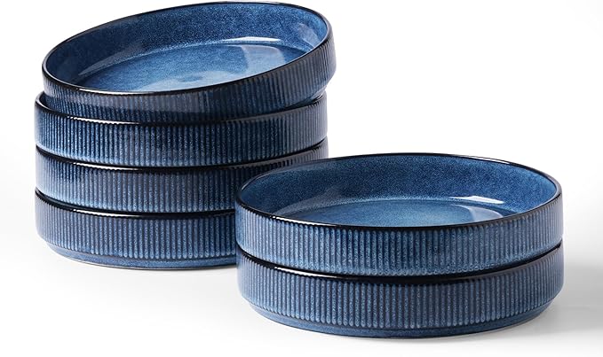 famiware Star 8.25" Pasta Bowls Set of 6, Bowl Plates, Nebulas Blue