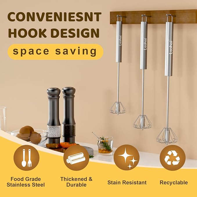 Upgraded Stainless Steel Semi-Automatic Whisk, 10 inch