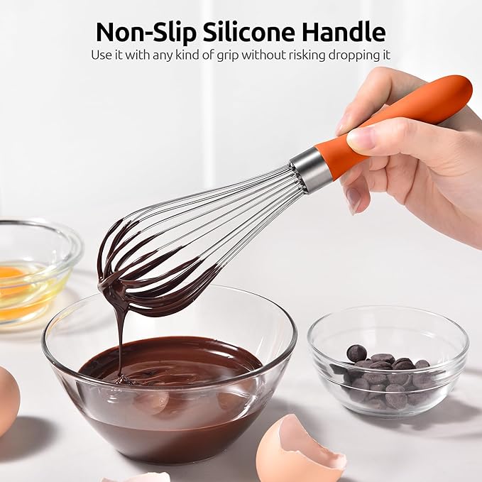 U-Taste Wire Whisk for Cooking, 18/10 Stainless Steel Balloon Wisk,S/Orange