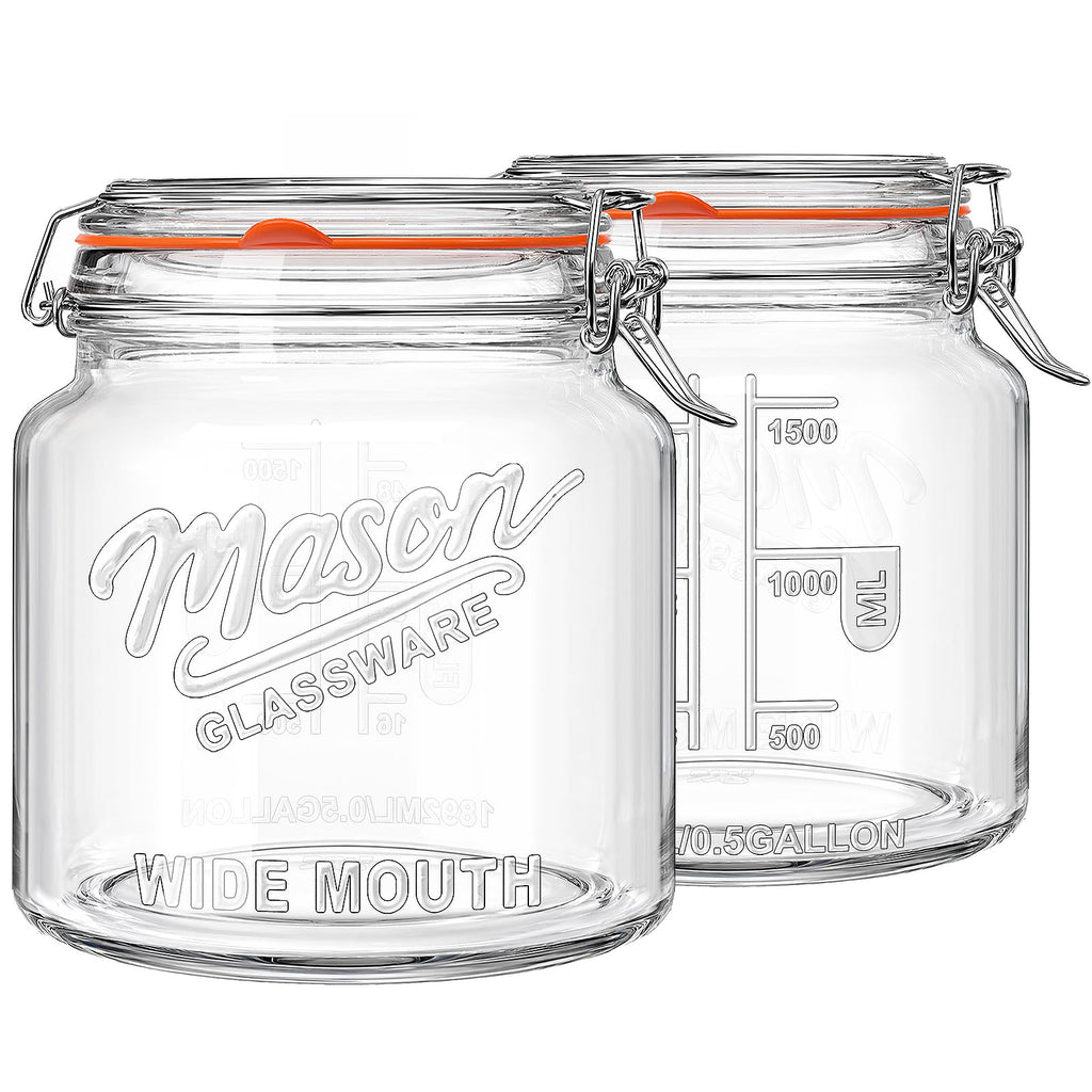 Qianfenie 64 oz Mason Jars with Lids, 2 Pack Half Gallon Glass Jars