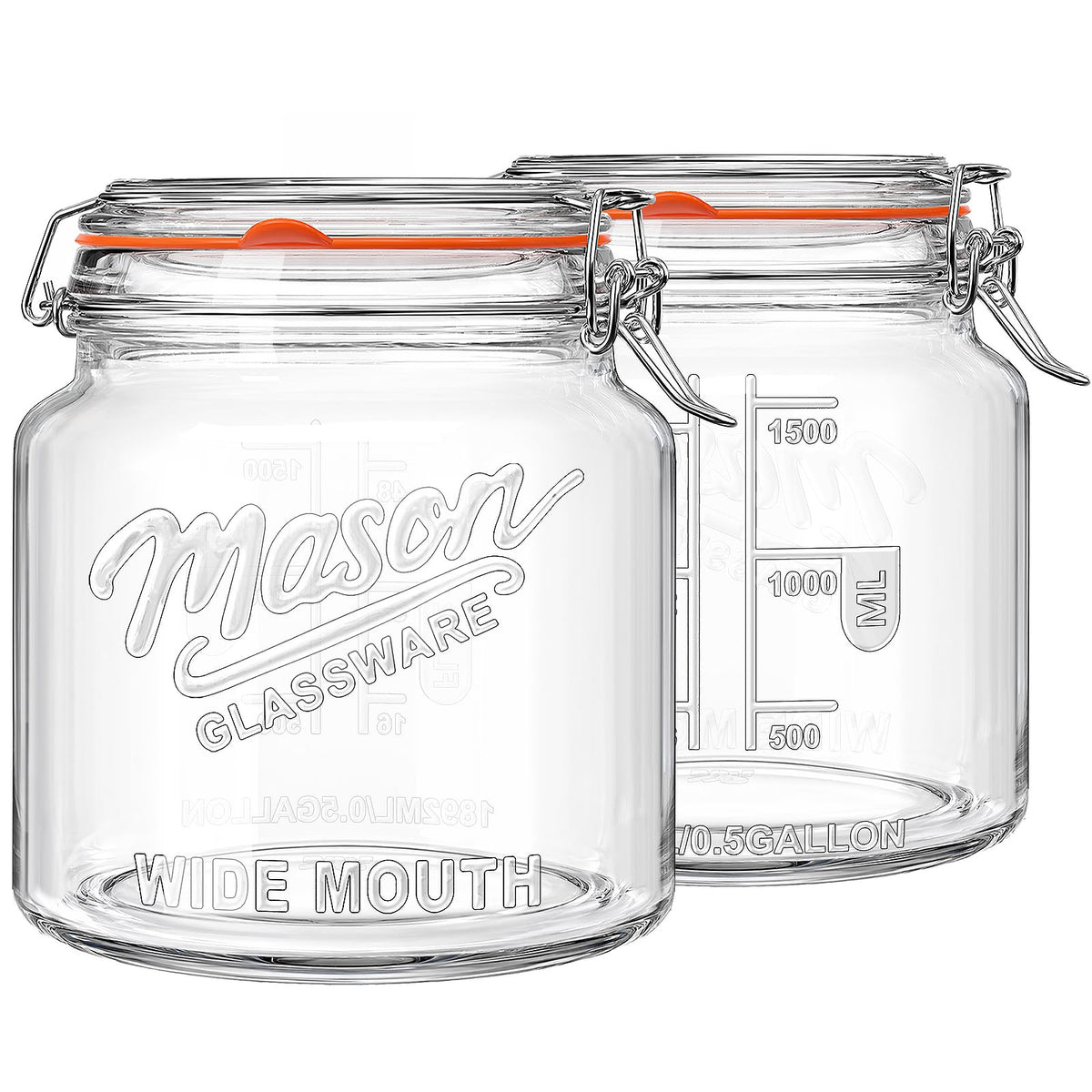 Qianfenie 64 oz Mason Jars with Lids, 2 Pack Half Gallon Glass Jars