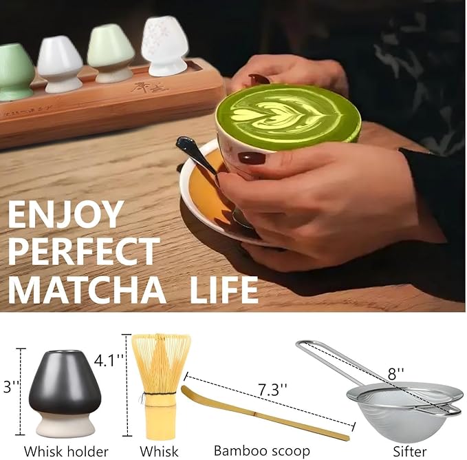 Matcha Tools ，Matcha Whisk Holder， Matcha Chasen Whisk Stand ，Ceramic Holder ，Matcha Bowl ，Traditional Japanese Tea Ceremony Starter (Cyan Matcha Bowl)