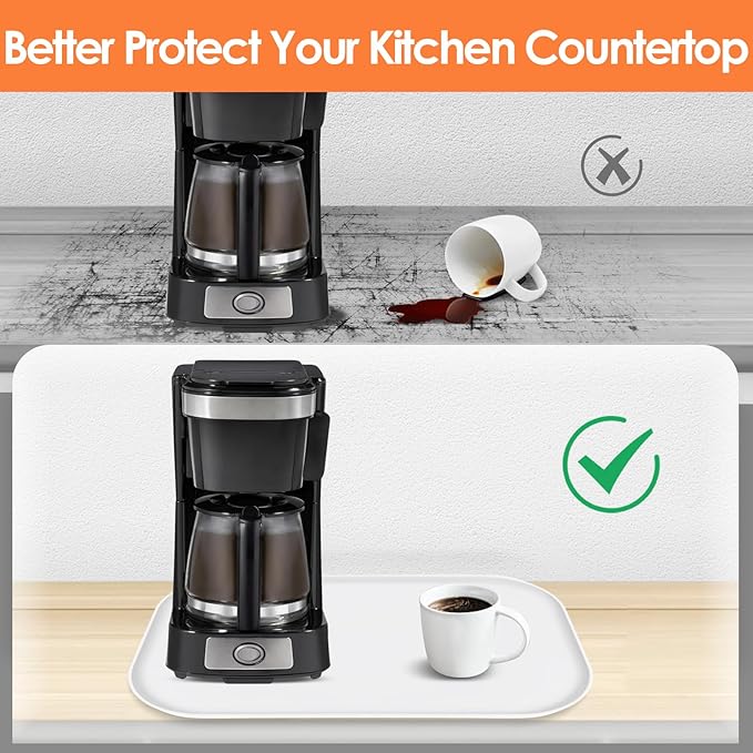 Silicone Coffee Maker Mat with Lip for Countertops, 24'' x 16'', White