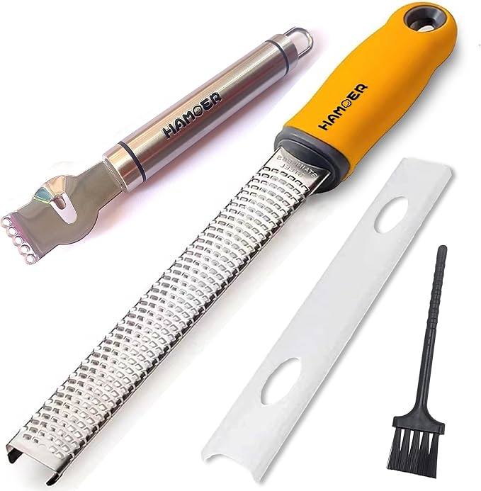 HAMOER Cheese Micro Plane Grater Lemon Citrus Zester Channel Knife Tool Set