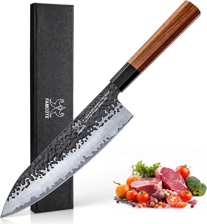 FAMCÜTE 8" Japanese Knife, Hand-Forged Ultra Sharp Chef Knife Gifts for Men