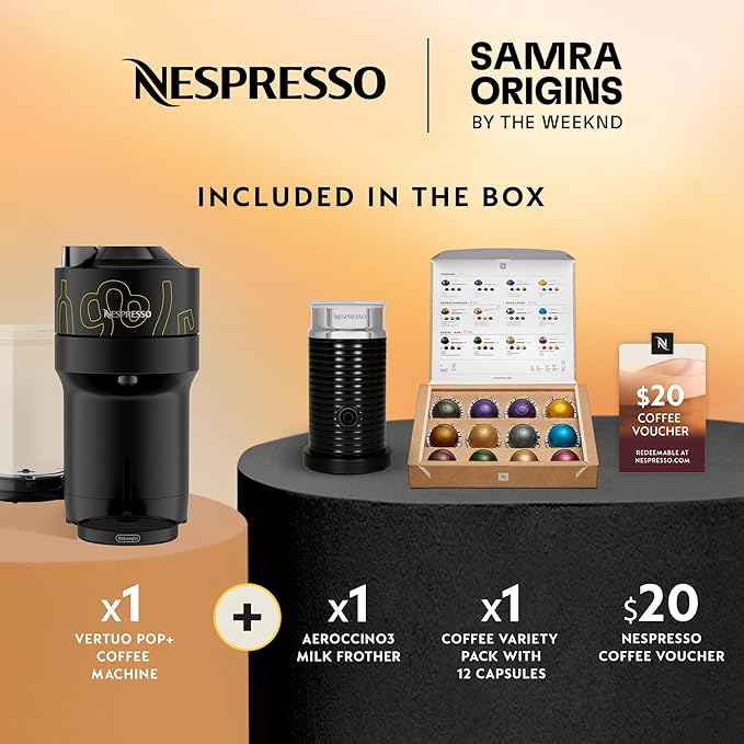 Nespresso Samra Origins Vertuo Pop+ Coffee Machine with Milk Frother