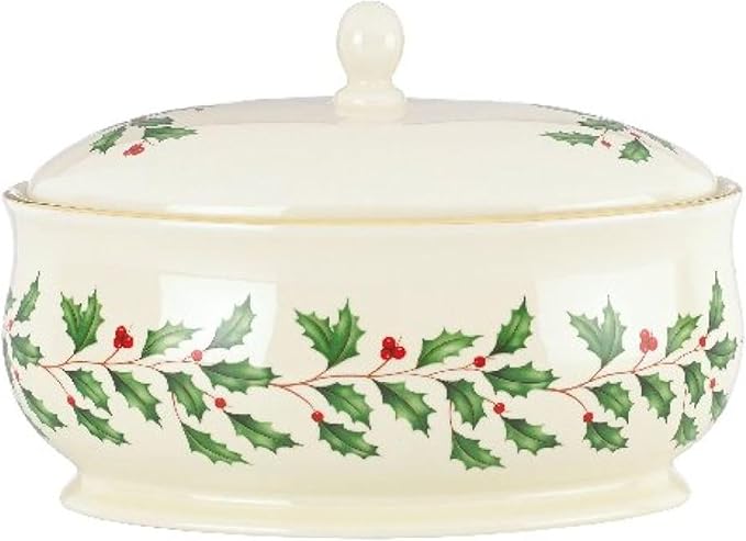 Lenox Holiday Ivory Porcelain Christmas Candy Jar with Lid