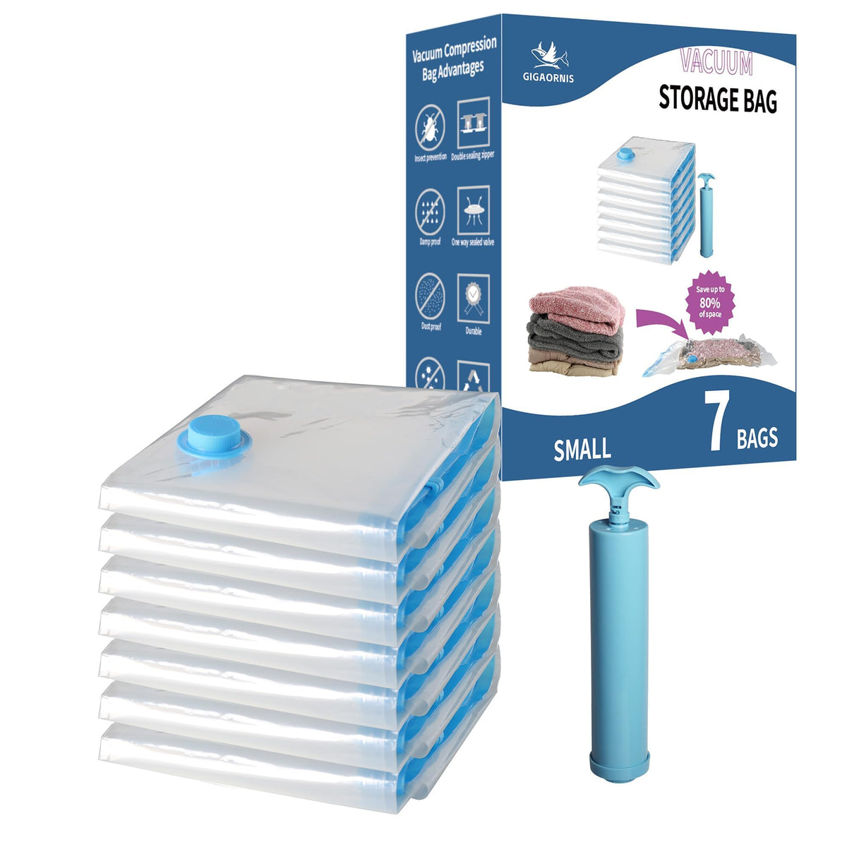 Vacuum Storage Bags 20 Pack for Clothing Travel with Electric Pump, Clear