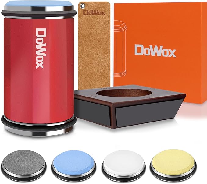 DOWOX Longer Rolling Knife Sharpener with Leather Strop, Upgraded Rolling Knife Sharpening with 4 Degree Angle and 4PCS Replaceable Honing Discs, Easy to Sharpen Ktichen Knives, Red, DW-RS2-Red