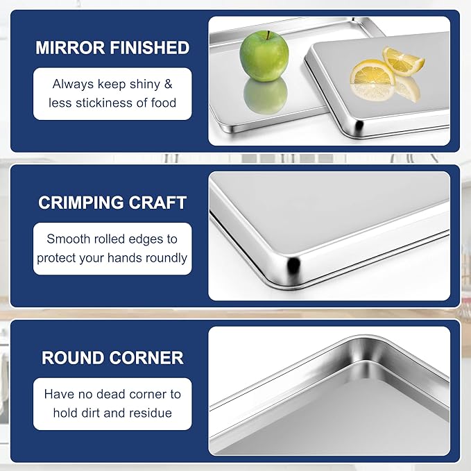 P&P CHEF Baking Sheet Pan, Stainless Steel Cookie Sheet, 16 Inch & 2 Pcs