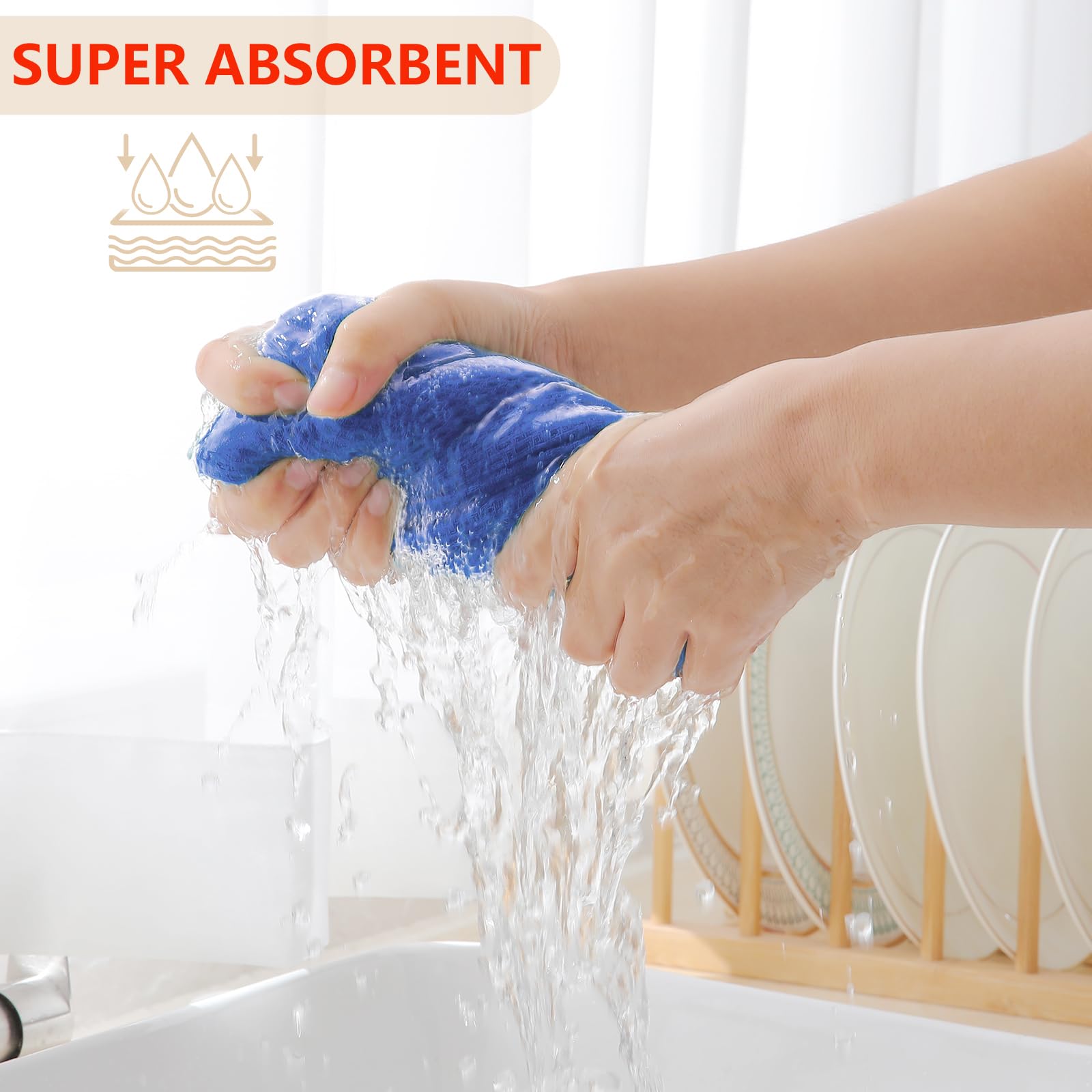 Homaxy 100% Cotton Waffle Weave Kitchen Dish Cloths, Ultra Soft Absorbent Quick Drying Dish Towels, 12 x 12 Inches, 12-Pack, Blueberry