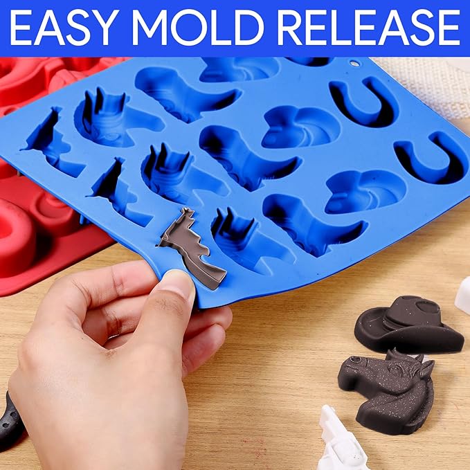 2 PCS Cowboy Chocolate Molds, Cowboy Hat, Boots, Saddle Shaped Cakesicle Molds Silicone, Western Party Theme, For Cupcakes, Cake Pops, Jellies, Chocolates, Candies(Blue,Red)