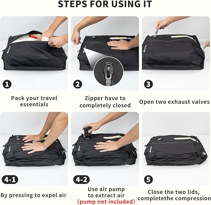 YEEKORO Vacuum Bag for Travel, Professional IPX8 Waterproof Reusable Vacuum Compression Bags for Travel Suitcases, Durable Space Saver Bag(3 PACK,With Pump)