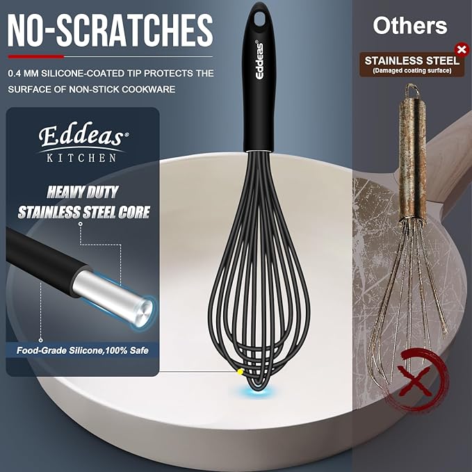 Whisks For Cooking Up To 500°F Silicone Whisk tool Non-Scratch