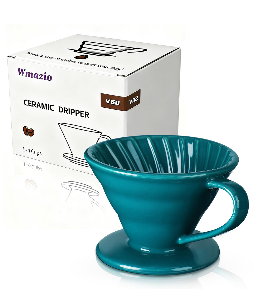 Wmazio Pour Over Coffee Dripper - Ceramic Pour Over Coffee Maker Cone, Porcelain Coffee Drip, Pour Over Single Cup, Manual Brew Maker for Home, Cafe, Office - 1-4Cup, V60 Size 02 (Dark green)