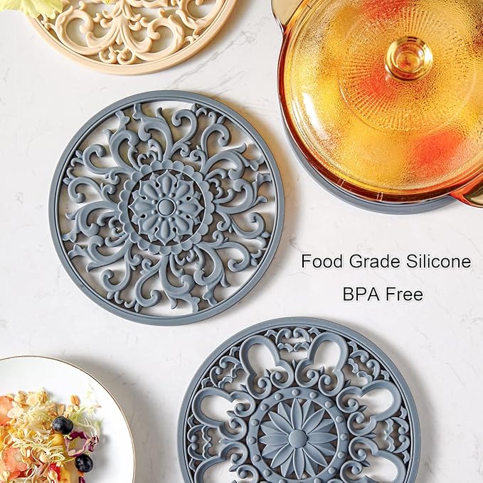 Extra Thick Silicone Trivet Mat for Hot Dishes, Hot Pots and Pans, Pot Holder, Hot Pad to Protect Your Table and Countertop, Kitchen Decor and Accessories,White, Set of 3