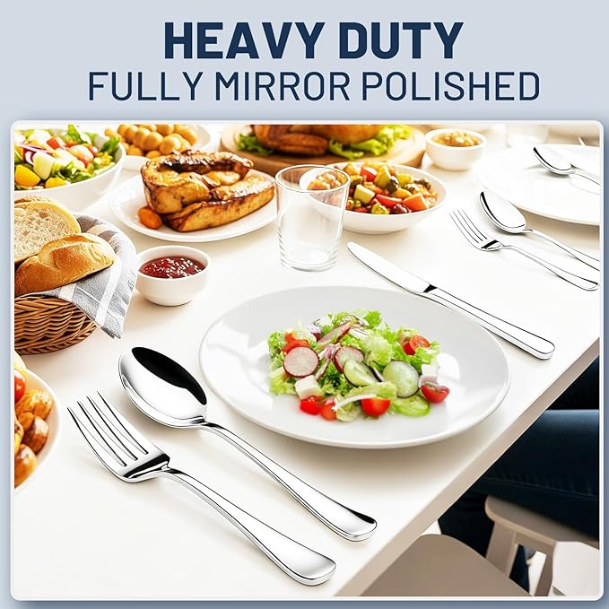 30 Pack Silverware Set for 6, KIKCOIN Food-Grade Stainless Steel Flatware Set, Heavy Duty Mirror Polished Cutlery Utensils Set with Knives Spoons and Forks Set for Home Kitchen Restaurant Wedding
