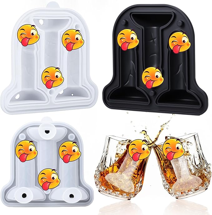 Hoolerry Ice Cube Molds Cube Trays Fun Shapes Silicone Ice Ball Maker with Lid for Whiskey Cocktails Juice Drinks Beverage Crafting Accessories Funny Gift(Black,Classic Style)