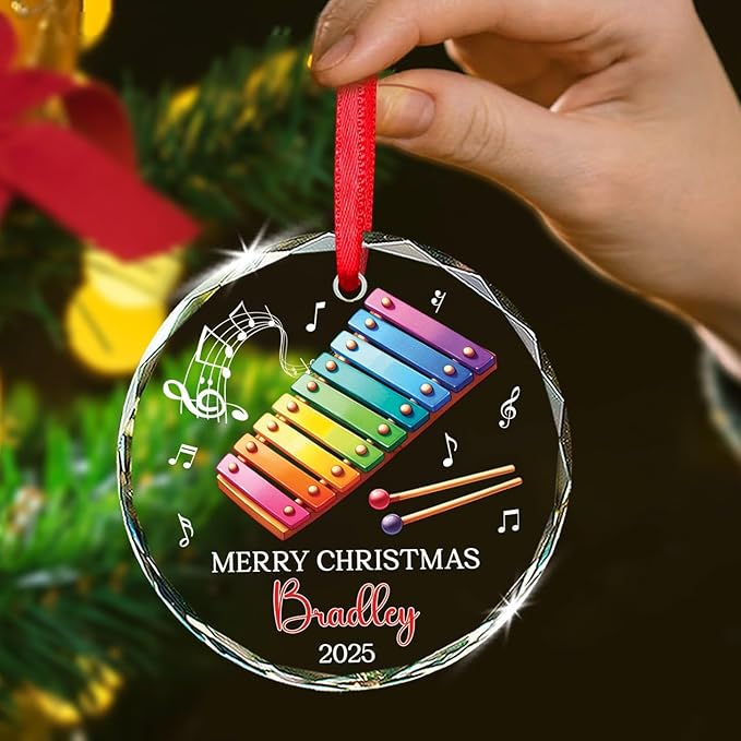 Personalized Xylophonist Christmas Ornament with Text/Name, Xylophone Glass Ornaments Gifts for Music Teacher, Custom Xylophone Player Xmas Tree Ornament, Musical Instrument Lover Glass Keepsake 2026