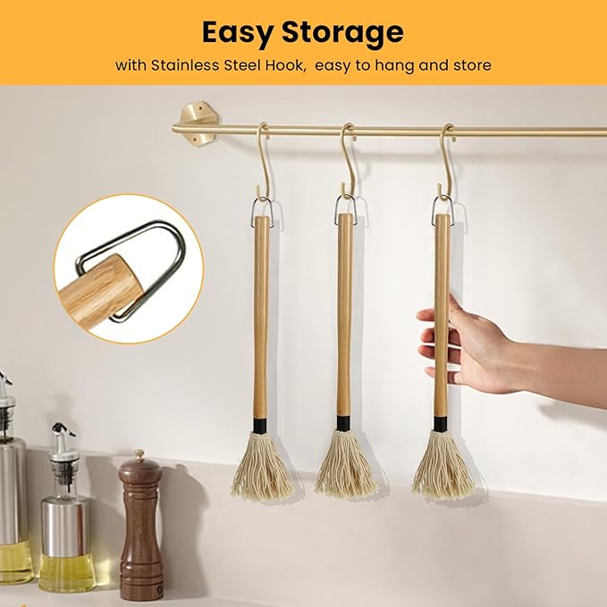 GEEKHOM BBQ Mop Brushes Wooden Handle: 18+14 Inch Long with 6 Cotton Replacement Heads for Basting Sauce Grilling & Smoking