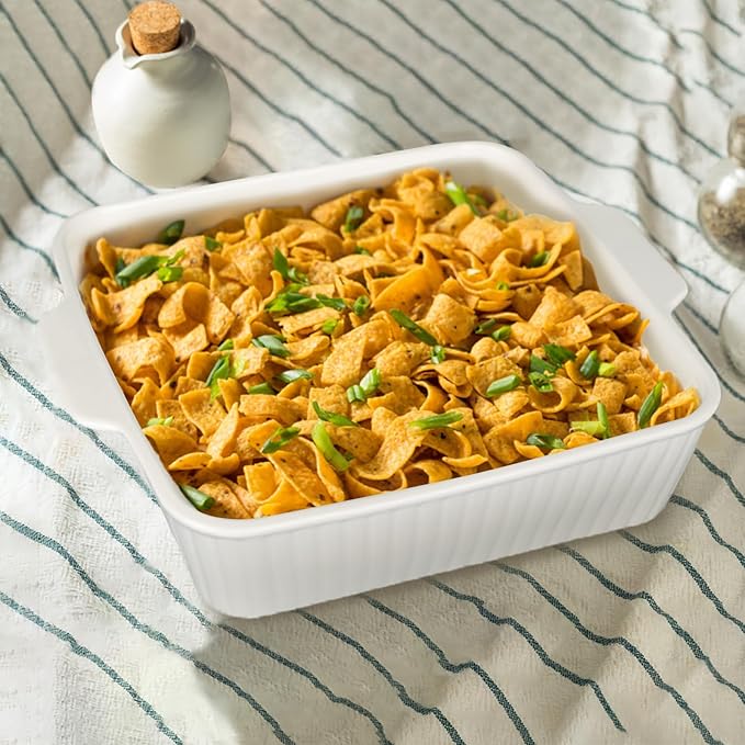 cikiciki 10" Square Ceramic Casserole Dish Set of 2-2.6 Qt Deep Baking Dishes with Handles for Oven, Lasagna Pan for Casseroles Cake Bread, Microwave Dishwasher Safe Bakeware Set, White