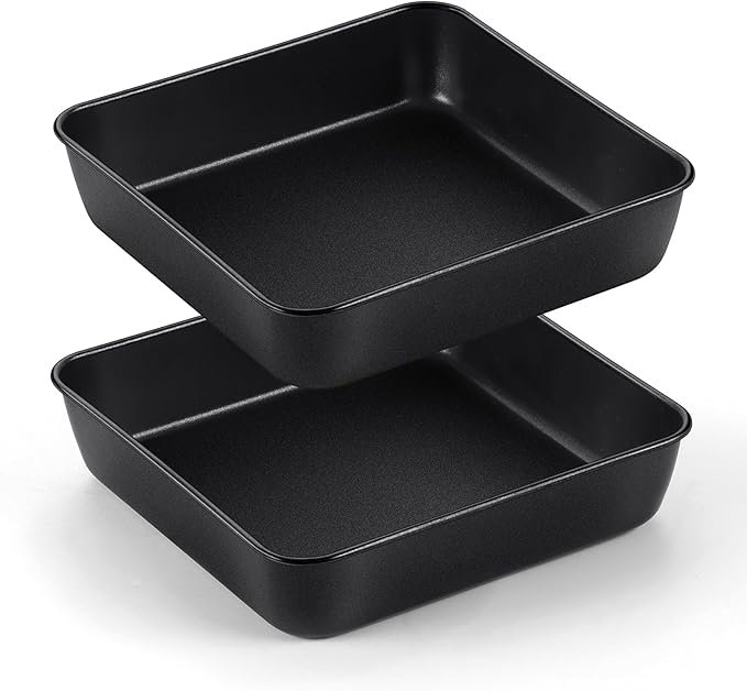 TeamFar Square Cake Pan, 2PCS 8 Inch Coated Square Cake Brownie Lasagna Pan