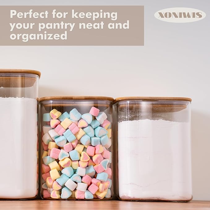 Xoniwis 2-Pack 3.4Qt Large Glass Flour Sugar Storage Containers with Lids