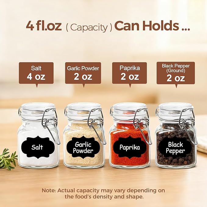 ComSaf Square Small Glass Spice Jars with Airtight Lids 4 oz 12 Pack Pantry