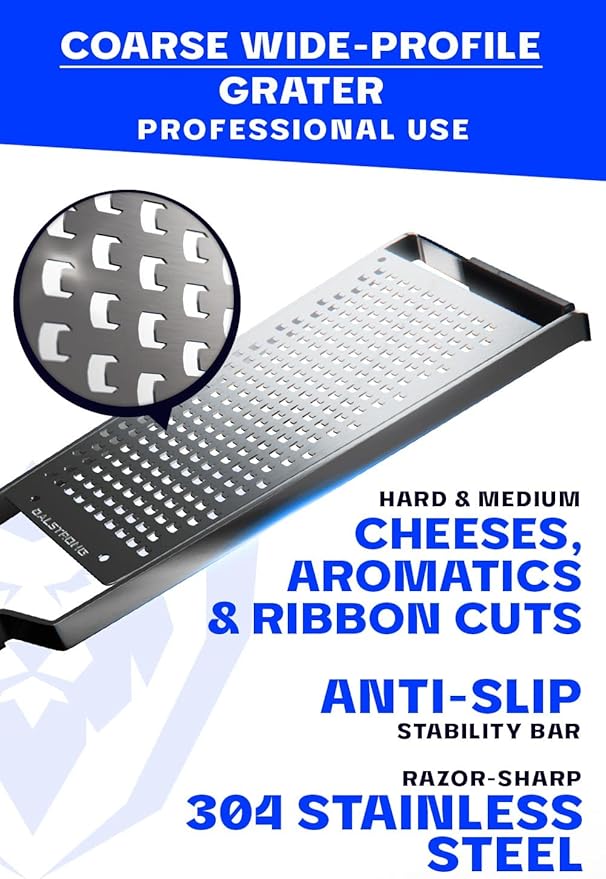 DALSTRONG Professional Wide Cheese Grater - Coarse - #304 Stainless Steel Blade - G10 Handle Kitchen Shredder - w/Blade Cover - Hard/Medium Cheese, Shallots, Garlic, Ginger - NSF Certified