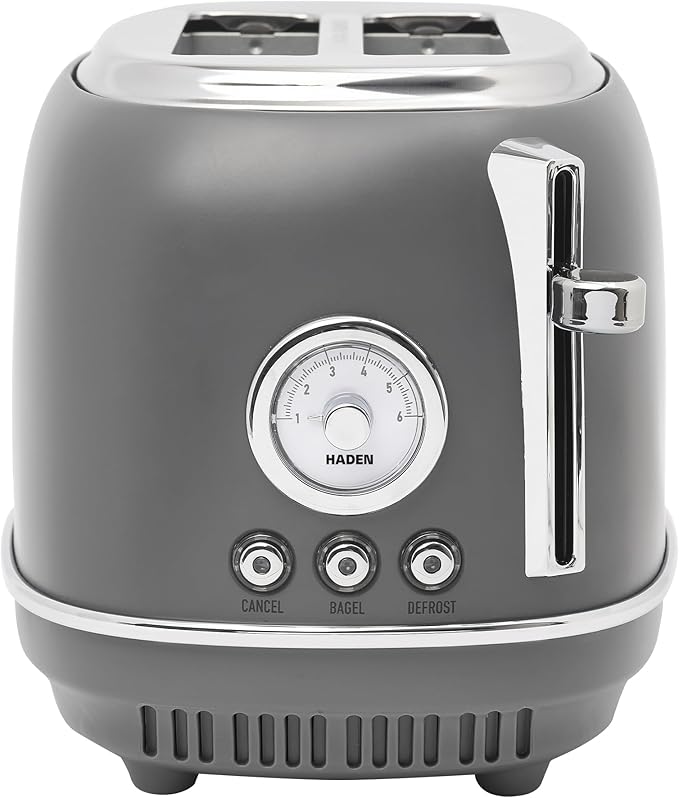 Haden Chelsea 2-Slice Wide Slot Stainless Steel Toaster with Adjustable Browning Control & Non-Slip Feet, Grey & Chrome