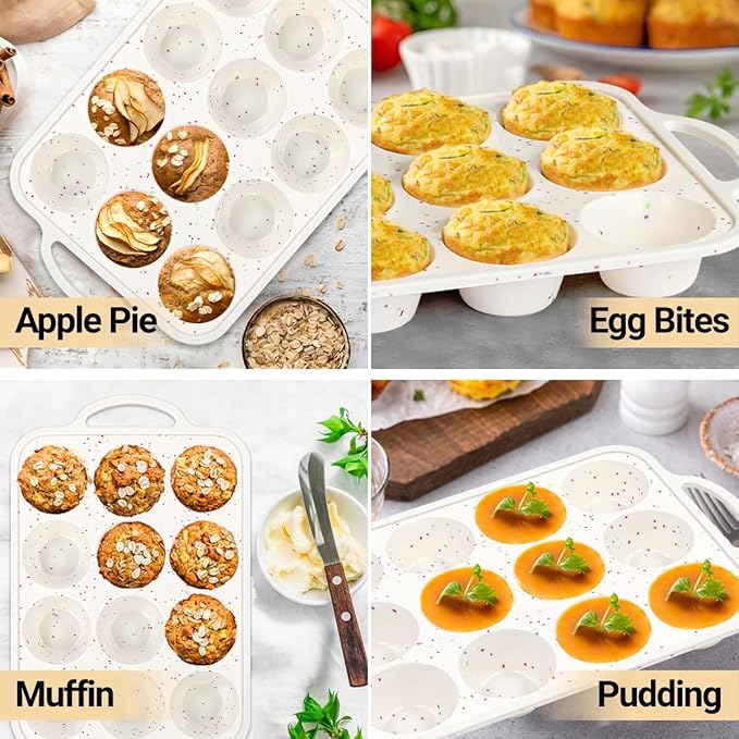 Silicone Muffin Pans for Baking, Metal Reinforced Frame 12 Cups Regular Size Silicone Cupcake Pan Nonstick Muffin Tin for Baking Muffin, Cupcake, Frittatas,BPA Free, Silicone Molds Dishwasher Safe