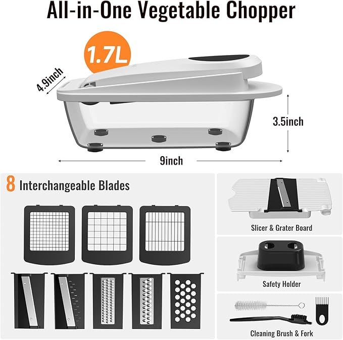 Ukeetap 8-Blade Cook Tool & Gadget Sets, Chopper Slicer Grater Set, White