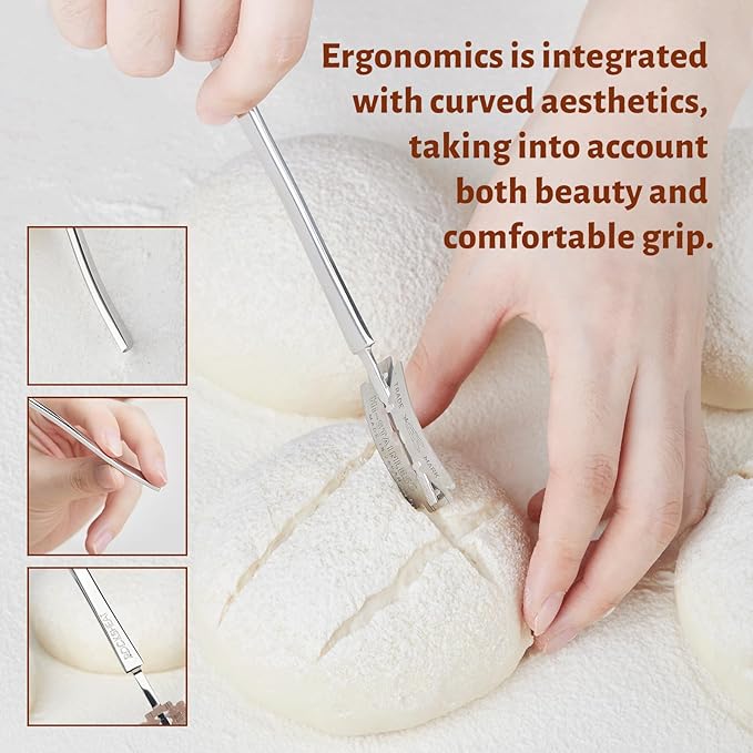 ROCKSHEAT Bread Lame Dough Scoring Tool, Stainless Steel Scoring Knife with 5 Feather Blades, Sourdough Scoring Tool for Bread Baking, Baking Tool for Baking Beginners