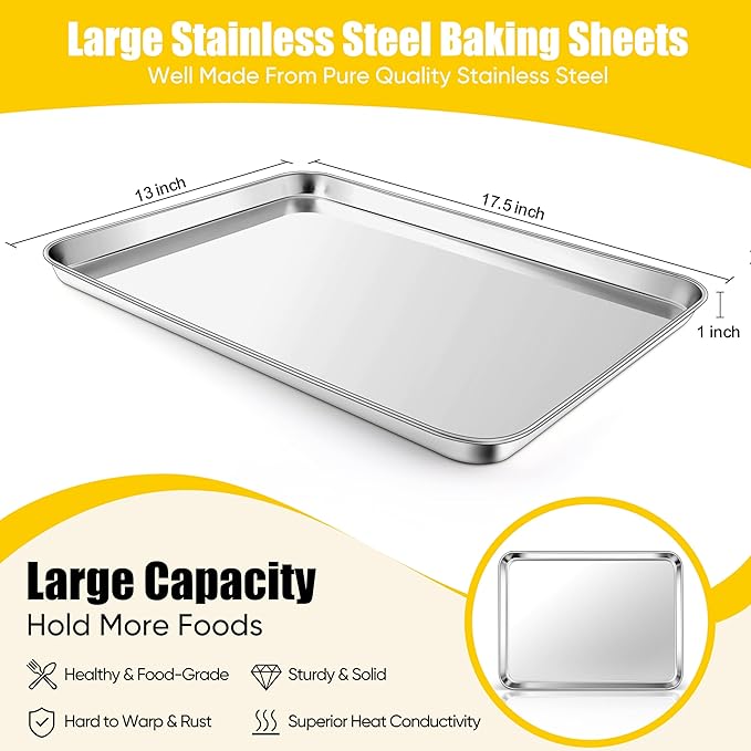 Homikit 1 Pack 18x13 Inches Stainless Steel Baking Half Sheet, Heavy Duty