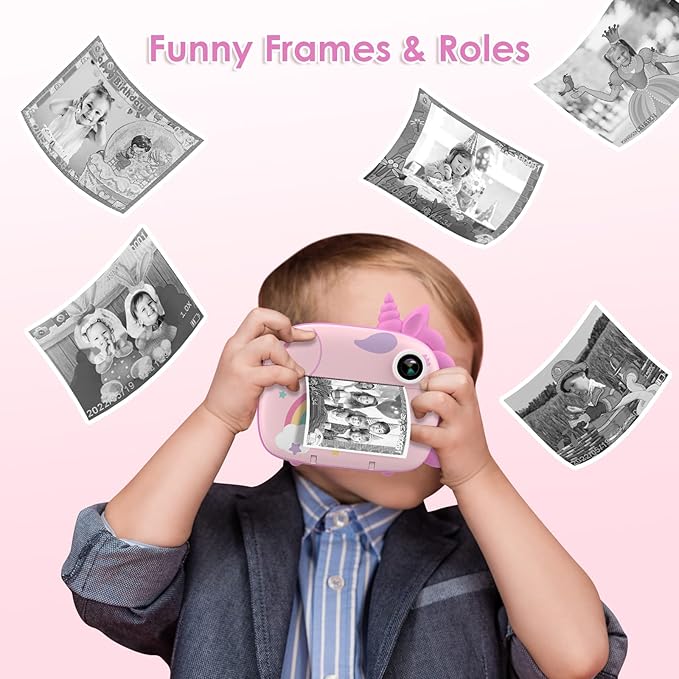 HiMont Kids Camera Instant Print, Selfie Digital Camara for Kids with Print Paper & 32G Card, 2.5K Video & Instant Print Camera with Color Pens for DIY, Fun Gift for Girls Boys 3-12 Years Old (Pink)